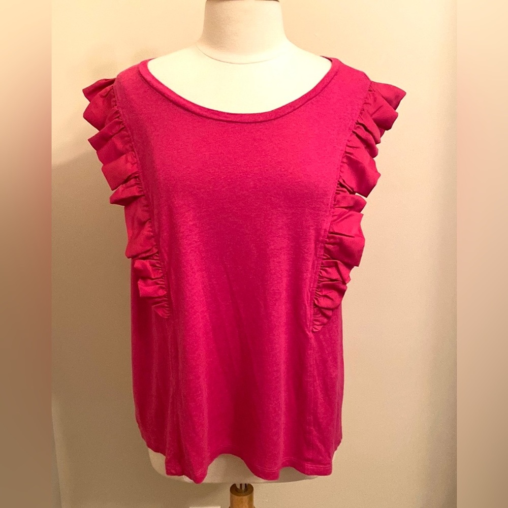 BCBGMAXAZRIA Berry Pink Linen Blend XL Romantic Fairycore Boho Ruffled Tank Top